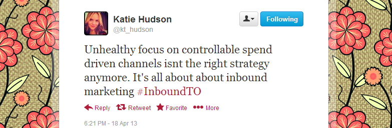 Katie Hudson's feedback regarding Inbound Marketing Toronto meetup 4 Katie Hudson Inbound Marketing Toronto meetup 4 #InboundTO meetup recap: What Your Brand Needs: Voice and Visibility